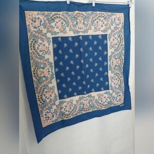 Vintage Oulivado Floral Blue and Peach Scarf